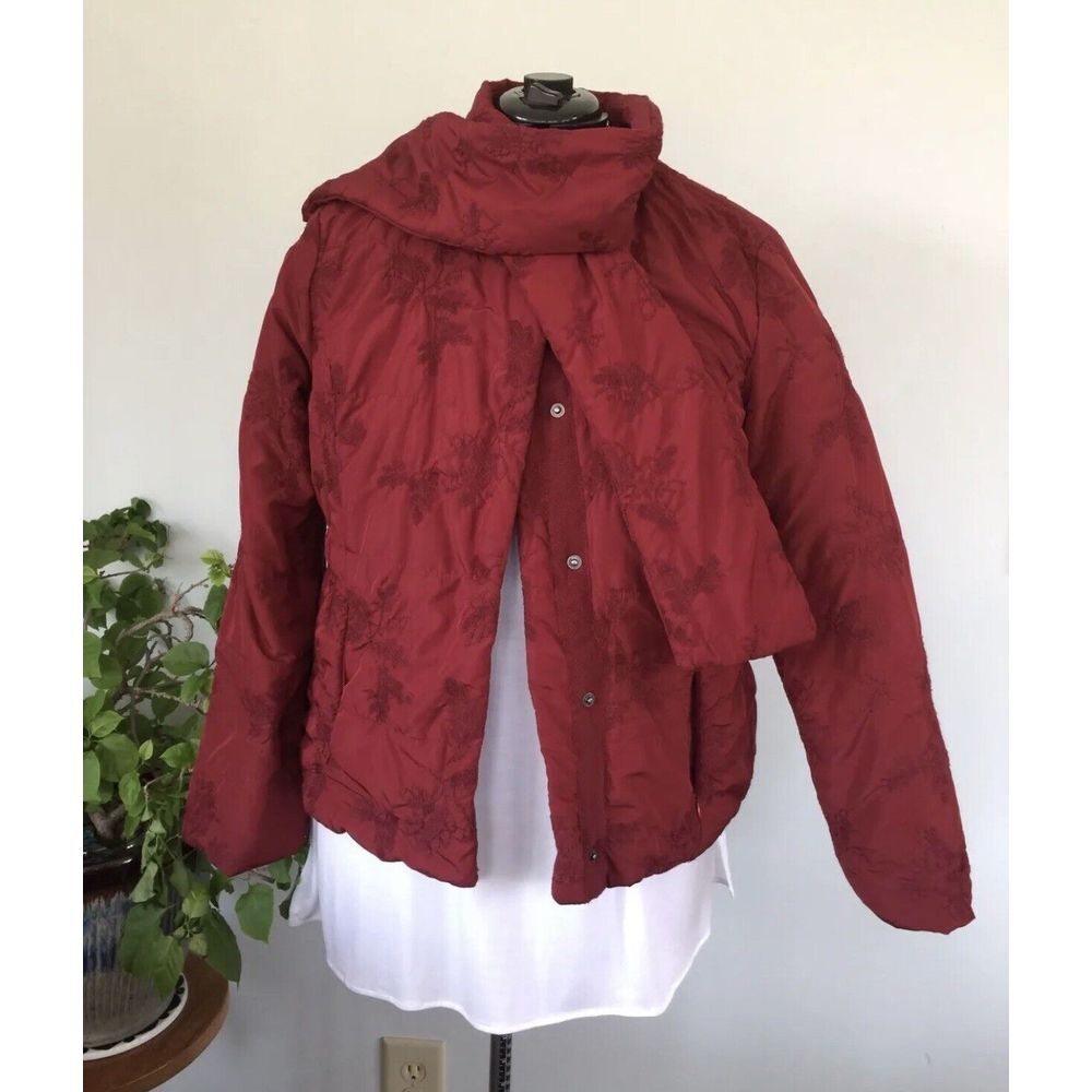 NWT Coldwater Creek‎ Asian Dark Red Embroidered Quilted Jacket w/Scarf Sz 16